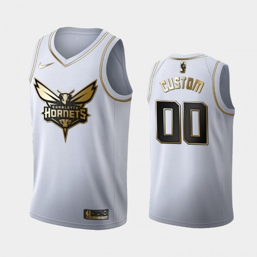 Men's Charlotte Hornets #00 Custom White Golden Edition Jersey