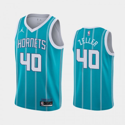 Men's Charlotte Hornets #40 Cody Zeller 2020-21 Icon Pinstripes Teal Jersey