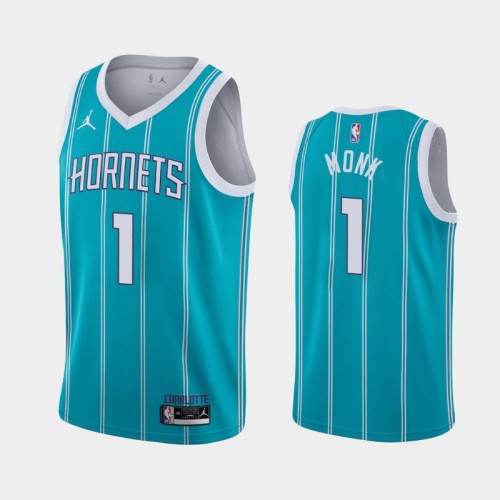 Men's Charlotte Hornets #1 Malik Monk 2020-21 Icon Pinstripes Teal Jersey