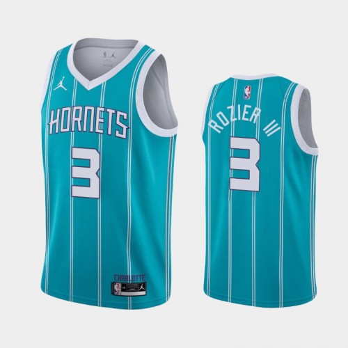 Men's Charlotte Hornets #3 Terry Rozier III 2020-21 Icon Pinstripes Teal Jersey