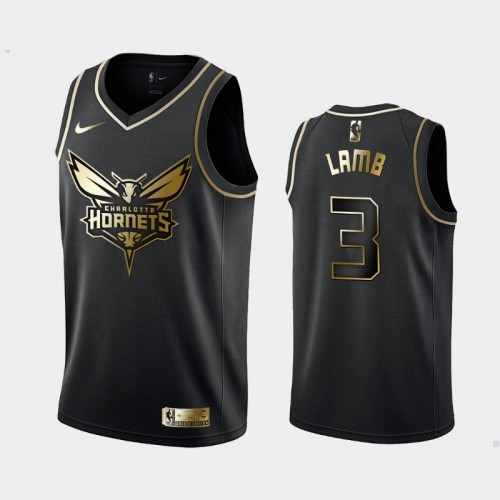 Men's Charlotte Hornets #3 Jeremy Lamb Black Golden Logo Jersey