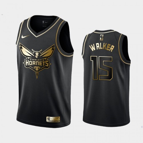 Men's Charlotte Hornets #15 Kemba Walker Black Golden Logo Jersey