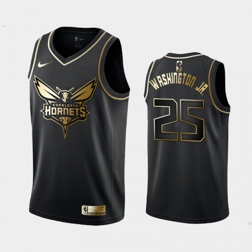 Men's Charlotte Hornets #25 P.J. Washington Black Golden Logo Jersey