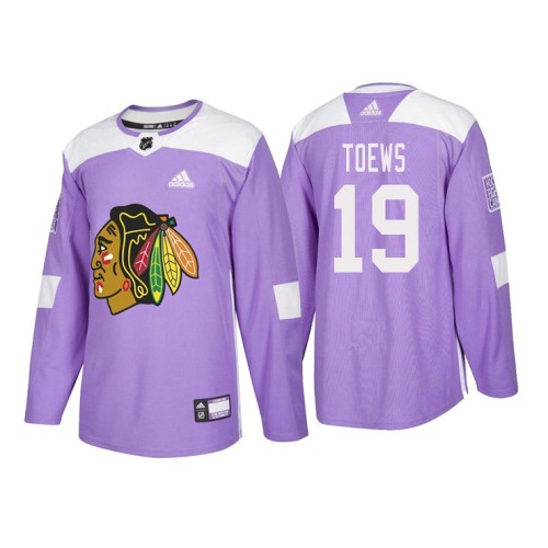 #19 Jonathan Toews Purple 2018 Authentic Hockey Fights Cancer Jersey