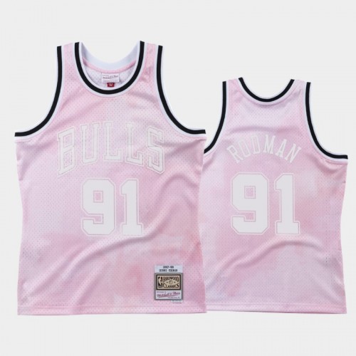 Chicago Bulls #91 Dennis Rodman Pink 1997-98 Cloudy Skies Jersey - Hardwood Classics