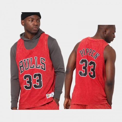 Chicago Bulls Scottie Pippen Men #33 Quintessential Red Worn Out Tnak Jersey