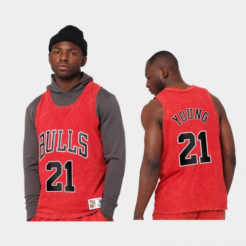 Chicago Bulls Thaddeus Young Men #21 Quintessential Red Worn Out Tnak Jersey