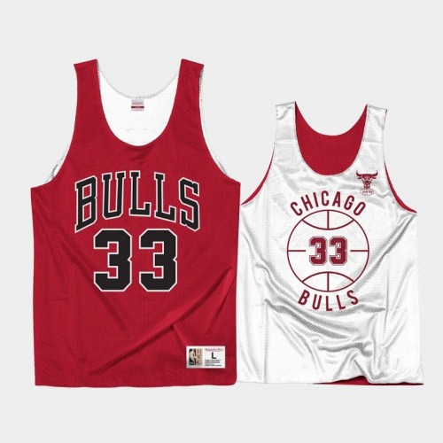 Chicago Bulls Scottie Pippen Men #33 Throwback Reversible Red White Training Jersey