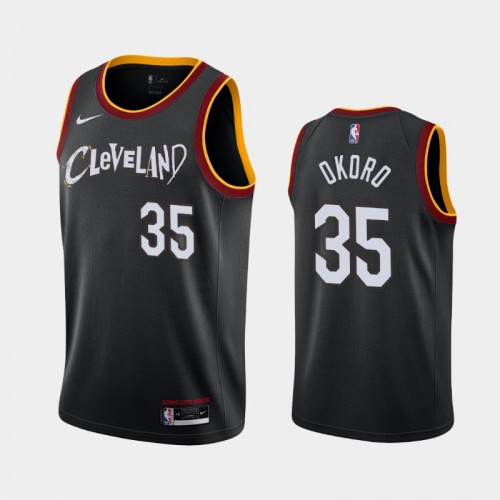 Men's Cleveland Cavaliers #35 Isaac Okoro 2020-21 City Black Jersey