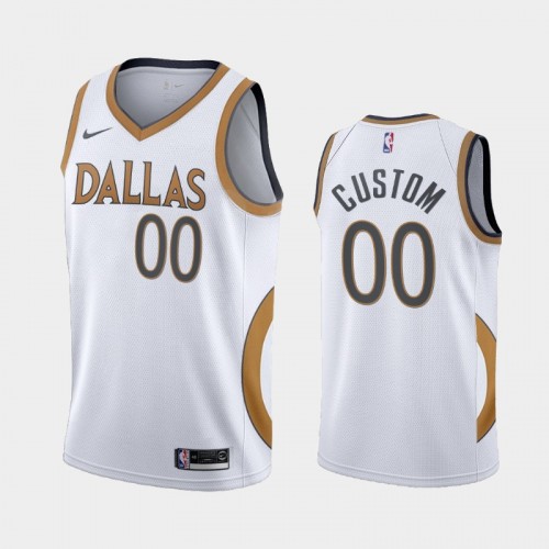 Men Dallas Mavericks #00 Custom 2020-21 City Edition Gold silver logo White Jersey