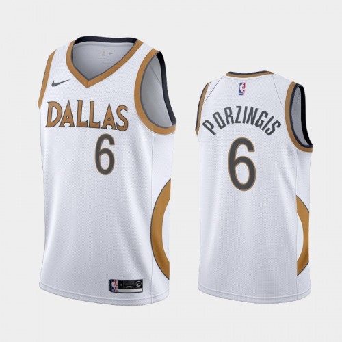 Men Dallas Mavericks #6 Kristaps Porzingis 2020-21 City Edition Gold silver logo White Jersey