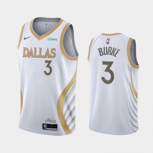 Men Dallas Mavericks #3 Trey Burke 2020-21 City Edition Gold silver logo White Jersey