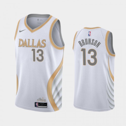 Men's Dallas Mavericks #13 Jalen Brunson 2020-21 City White Jersey