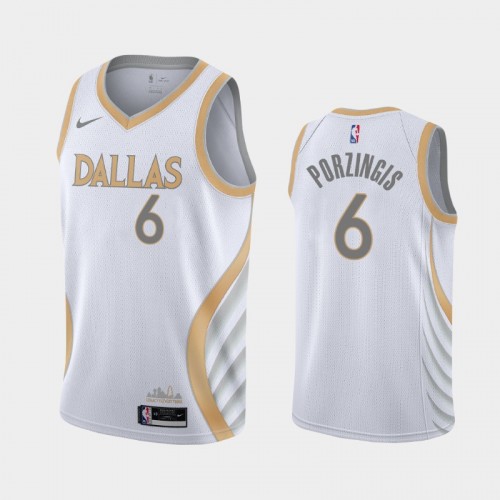 Men's Dallas Mavericks #6 Kristaps Porzingis 2020-21 City White Jersey