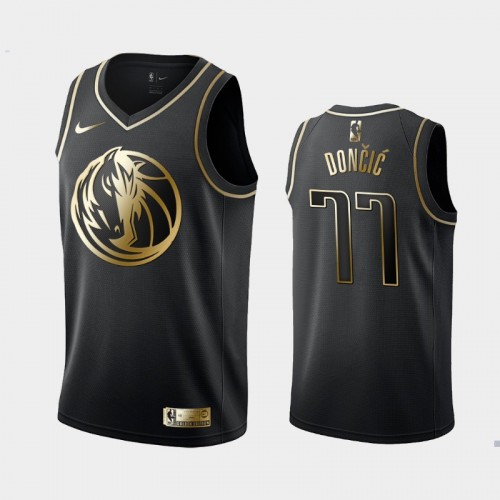 Men's Dallas Mavericks #77 Luka Doncic Black Golden Logo Jersey