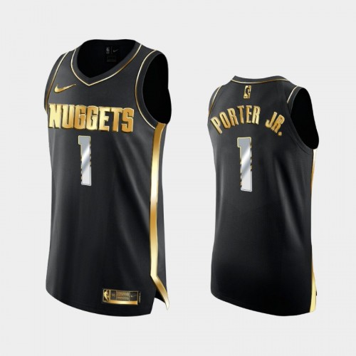 Men Denver Nuggets #1 Michael Porter Jr. Black Golden Authentic Limited Edition Jersey