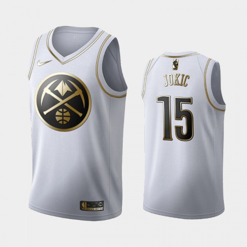 Men's Denver Nuggets #15 Nikola Jokic White Golden Edition Jersey