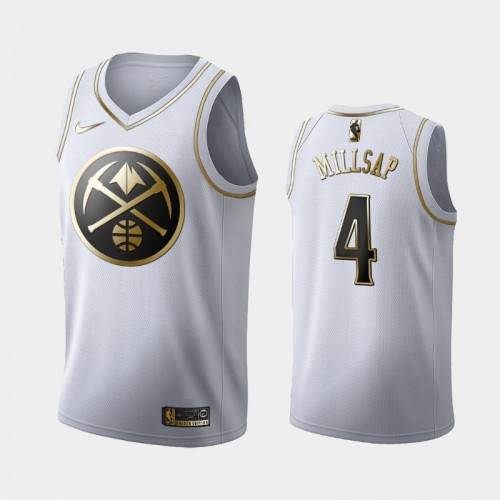 Men's Denver Nuggets #4 Paul Millsap White Golden Edition Jersey