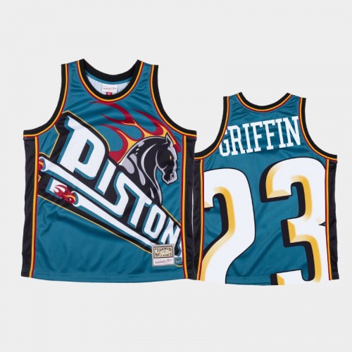 Detroit Pistons #23 Blake Griffin Teal Big Face Jersey - Hardwood Classics