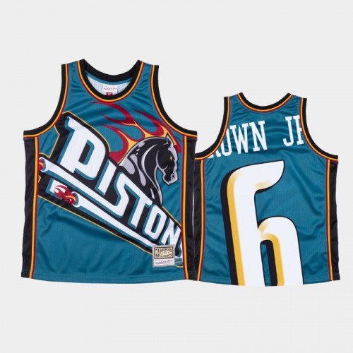 Detroit Pistons #6 Bruce Brown Jr. Teal Big Face Jersey - Hardwood Classics