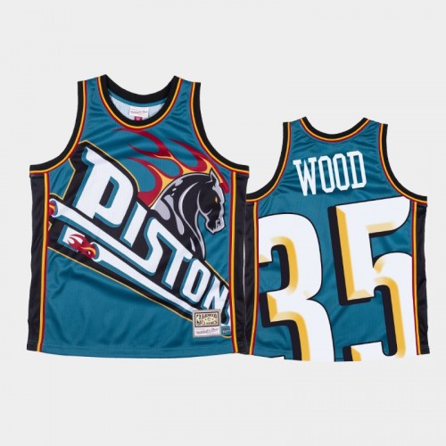 Detroit Pistons #35 Christian Wood Teal Big Face Jersey - Hardwood Classics