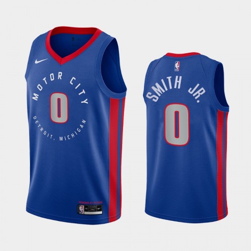 Men's Detroit Pistons #0 Dennis Smith Jr. 2021 City Blue Jersey