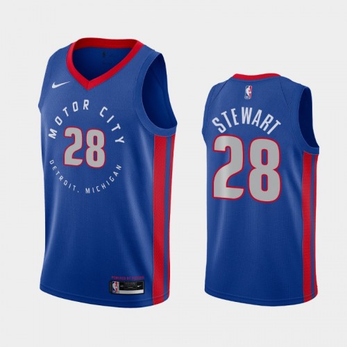 Men's Detroit Pistons #28 Isaiah Stewart 2020-21 City Blue Jersey