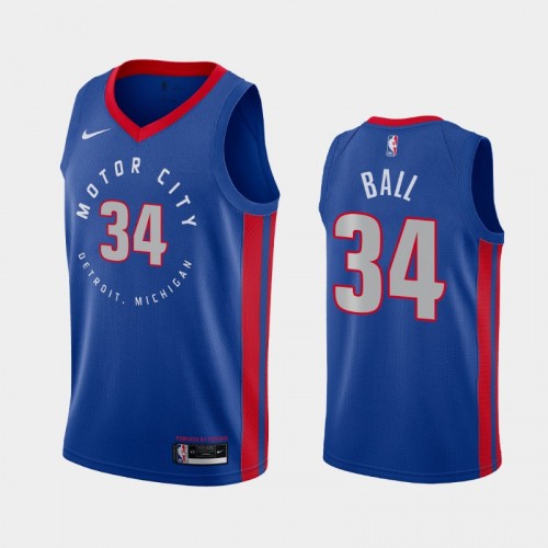 Men's Detroit Pistons #34 LiAngelo Ball 2020-21 City Blue Jersey