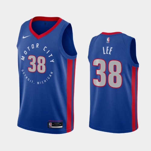 Men's Detroit Pistons #38 Saban Lee 2020-21 City Blue Jersey