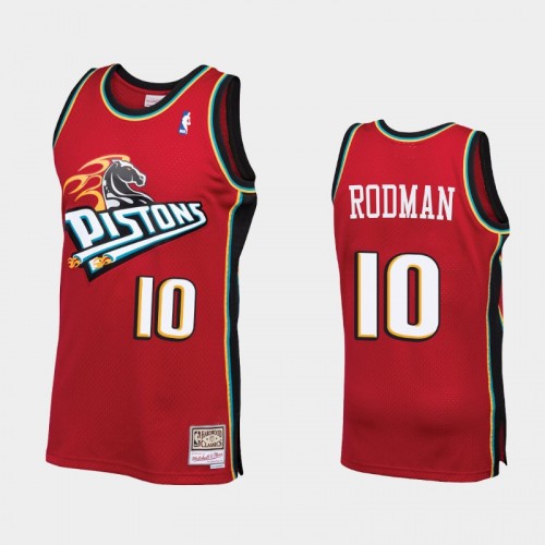 Men Detroit Pistons #10 Dennis Rodman Throwback 90s HWC Swingman Red Jersey