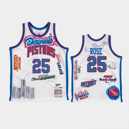 Men's Detroit Pistons #25 Derrick Rose White NBA Remix Jersey - Big Sean
