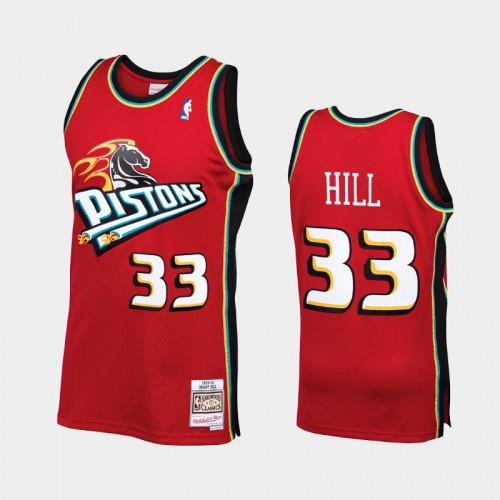 Men Detroit Pistons #33 Grant Hill Throwback 90s HWC Swingman Red Jersey