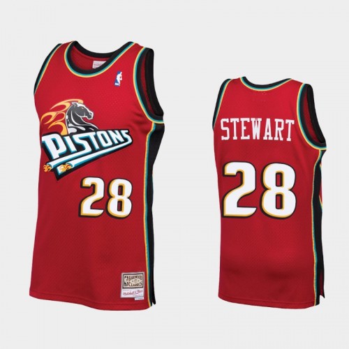 Men Detroit Pistons #28 Isaiah Stewart Throwback 90s HWC Swingman Red Jersey