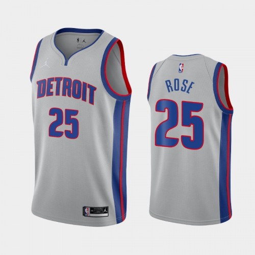 Men's Detroit Pistons #25 Derrick Rose 2020-21 Statement Silver Jersey