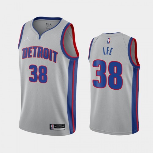 Men's Detroit Pistons #38 Saben Lee 2020-21 Statement Jordan Brand Silver Jersey
