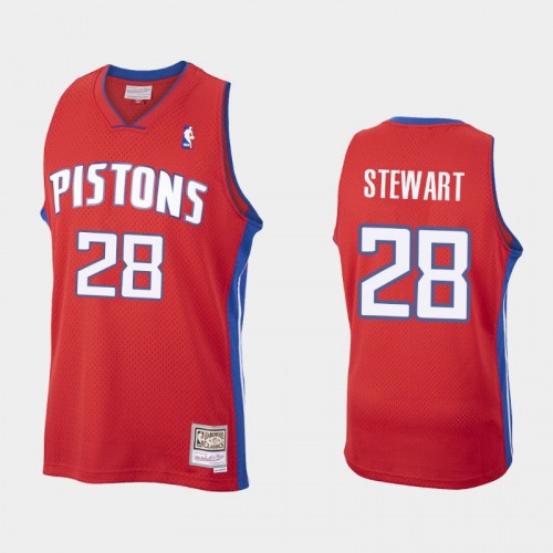 Men Detroit Pistons #28 Isaiah Stewart Red HWC Mesh Jersey - Throwback