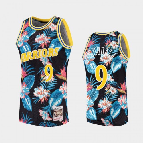 Men's Golden State Warriors #9 Andre Iguodala Floral Fashion Hardwood Classics Black Jersey