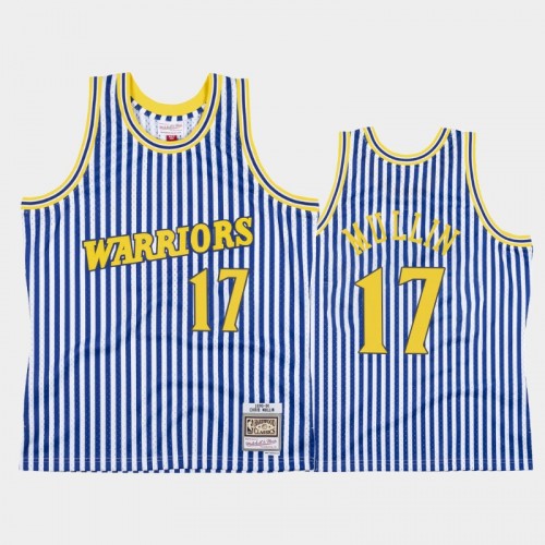Golden State Warriors #17 Chris Mullin Striped Blue 1990-91 Jersey