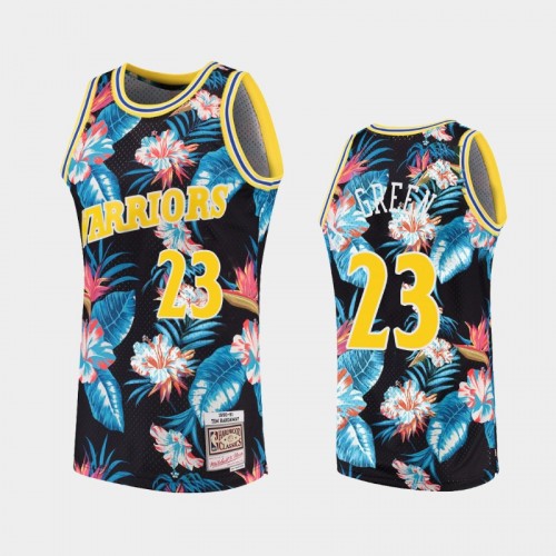 Men's Golden State Warriors #23 Draymond Green Floral Fashion Hardwood Classics Black Jersey