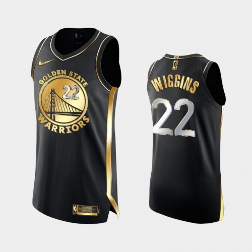 Men Golden State Warriors #22 Andrew Wiggins Black Golden Edition 6X Champs Authentic Jersey