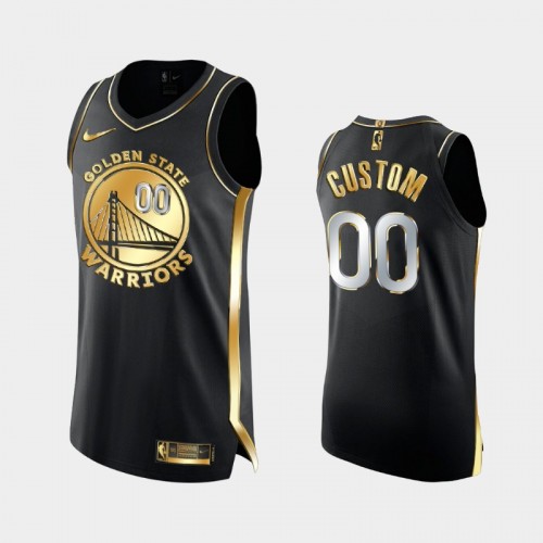 Men Golden State Warriors #00 Custom Black Golden Edition 6X Champs Authentic Jersey