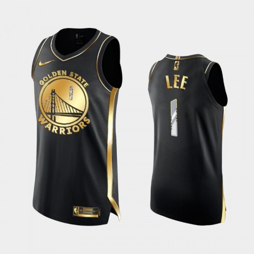 Men Golden State Warriors #1 Damion Lee Black Golden Edition 6X Champs Authentic Jersey