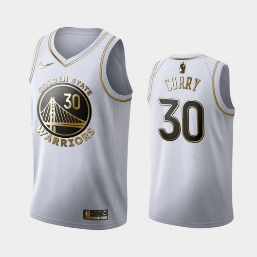 Men's Golden State Warriors #30 Stephen Curry White Golden Edition Jersey