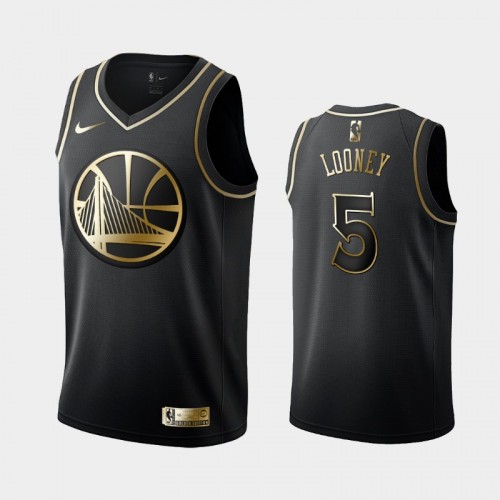 Men's Golden State Warriors #5 Kevon Looney Black Golden Logo Jersey