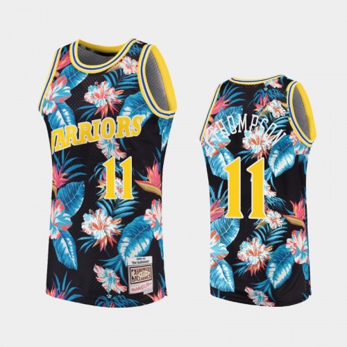 Men's Golden State Warriors #11 Klay Thompson Floral Fashion Hardwood Classics Black Jersey