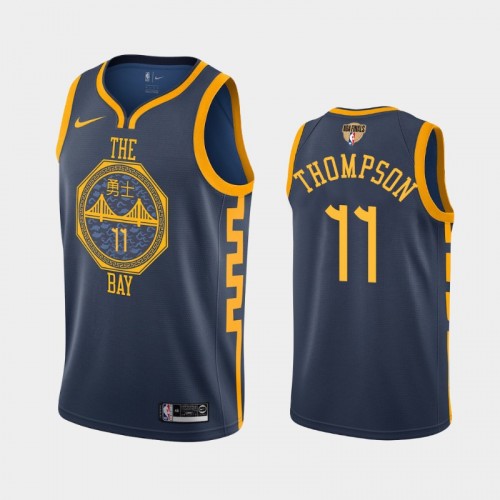 Men's Golden State Warriors #11 Klay Thompson Navy 2019 NBA Finals City Jersey