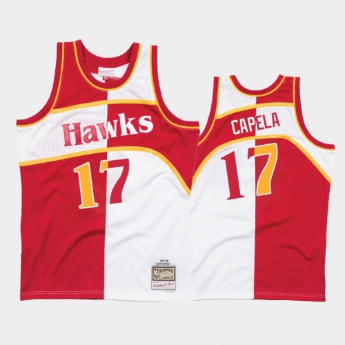 Hawks #17 Clint Capela Split Hardwood Classics White Red Jersey
