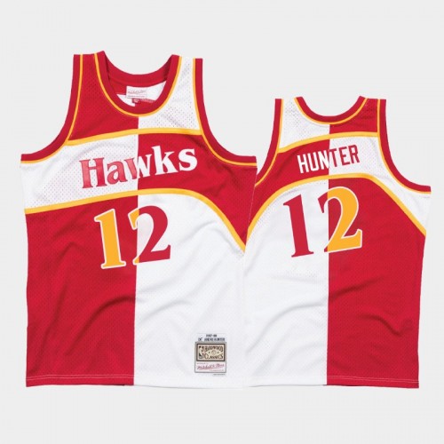 Hawks #12 De'Andre Hunter Split Hardwood Classics White Red Jersey