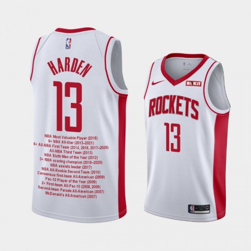 Men Houston Rockets James Harden Career Awards Limited Edition White Jersey