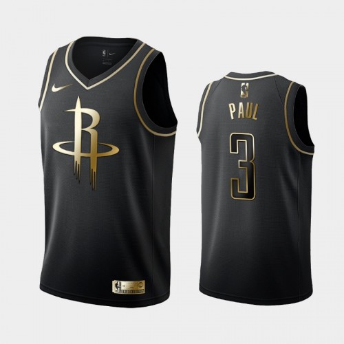 Men's Houston Rockets #3 Chris Paul Black Golden Logo Jersey